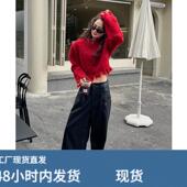 毛衣 日系覆古圣诞感外穿短款 2022冬季 兔年本命年红色破边毛衣开衫