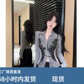 秋冬链条辣妹印花修身 上衣女 短款 针织衫 外套纯欲气质收腰内搭长袖