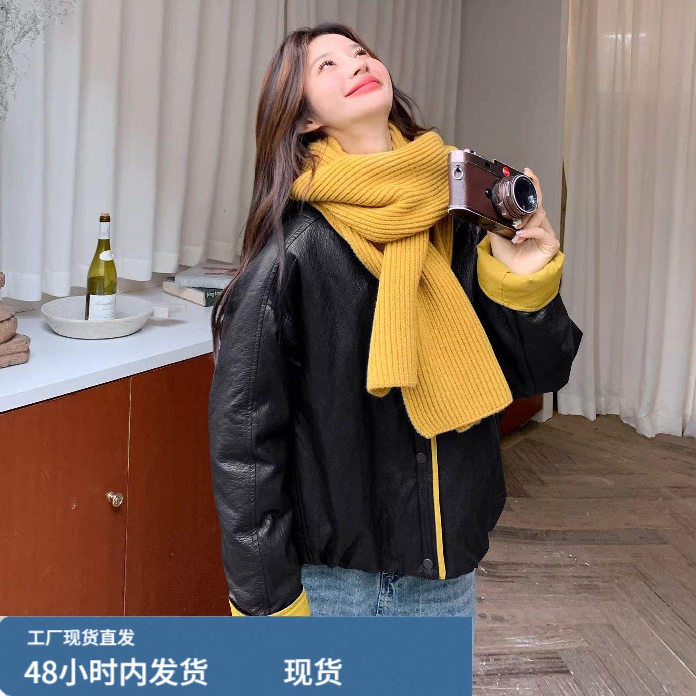 超好看黑色短款皮衣派克羽绒服女冬2025年高级小众独特撞色厚外套,模玩/动漫/周边/娃圈三坑/桌游,Cosplay女装/cos女装,淘宝优惠券,粉丝福利购,淘宝优惠卷