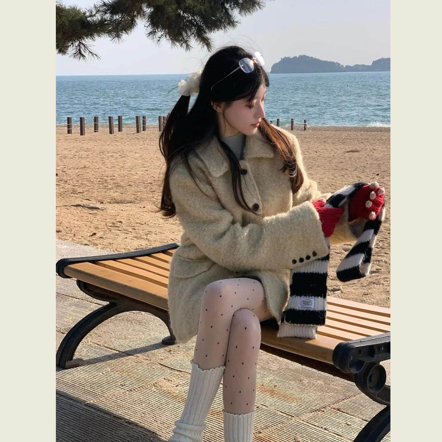 复古老钱风黄色翻领毛呢外套女秋冬季赫本风中长款休闲呢子大衣,运动/瑜伽/健身/球迷用品,广场舞套装,淘宝优惠券,粉丝福利购,淘宝优惠卷