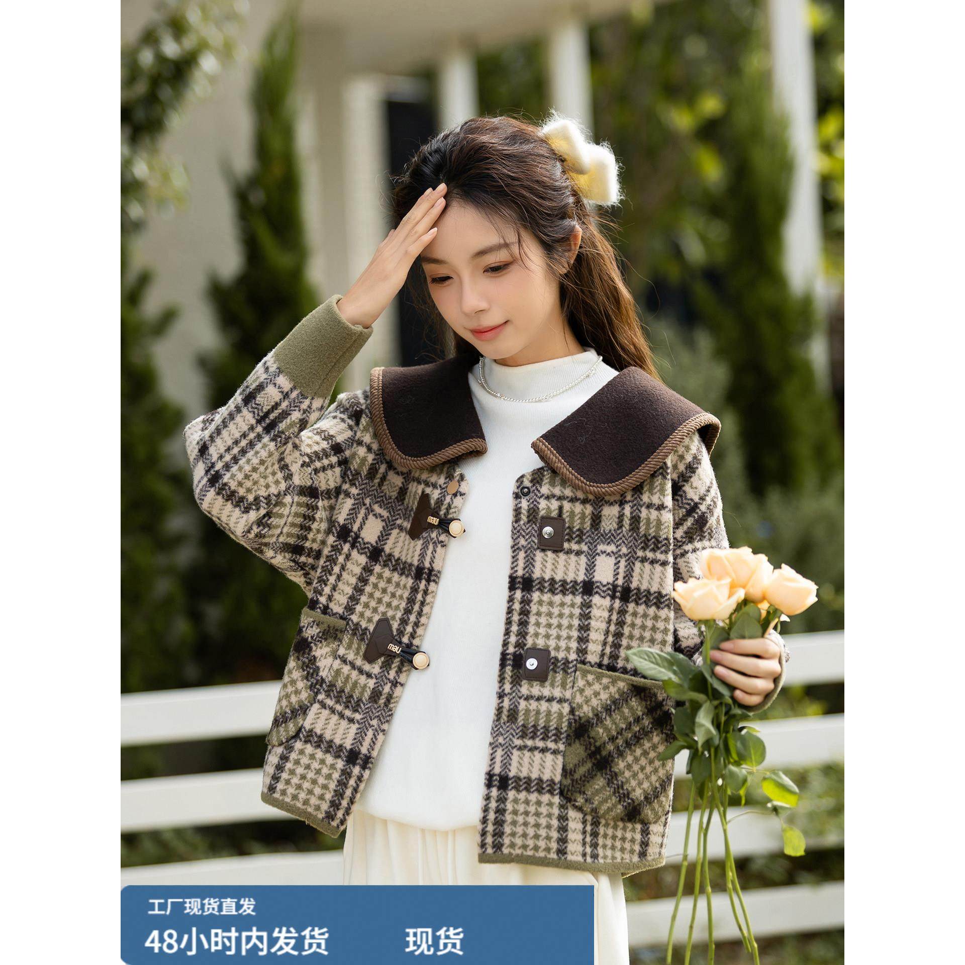 覆古格子毛呢外套女2025新款小个子娃娃领加厚呢子短大衣,运动/瑜伽/健身/球迷用品,广场舞套装,淘宝优惠券,粉丝福利购,淘宝优惠卷