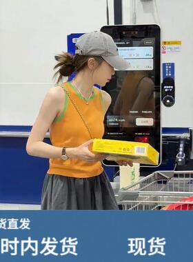 多巴胺橙色冰丝针织吊带背心女夏季新款独特绝美外穿内搭无袖上衣