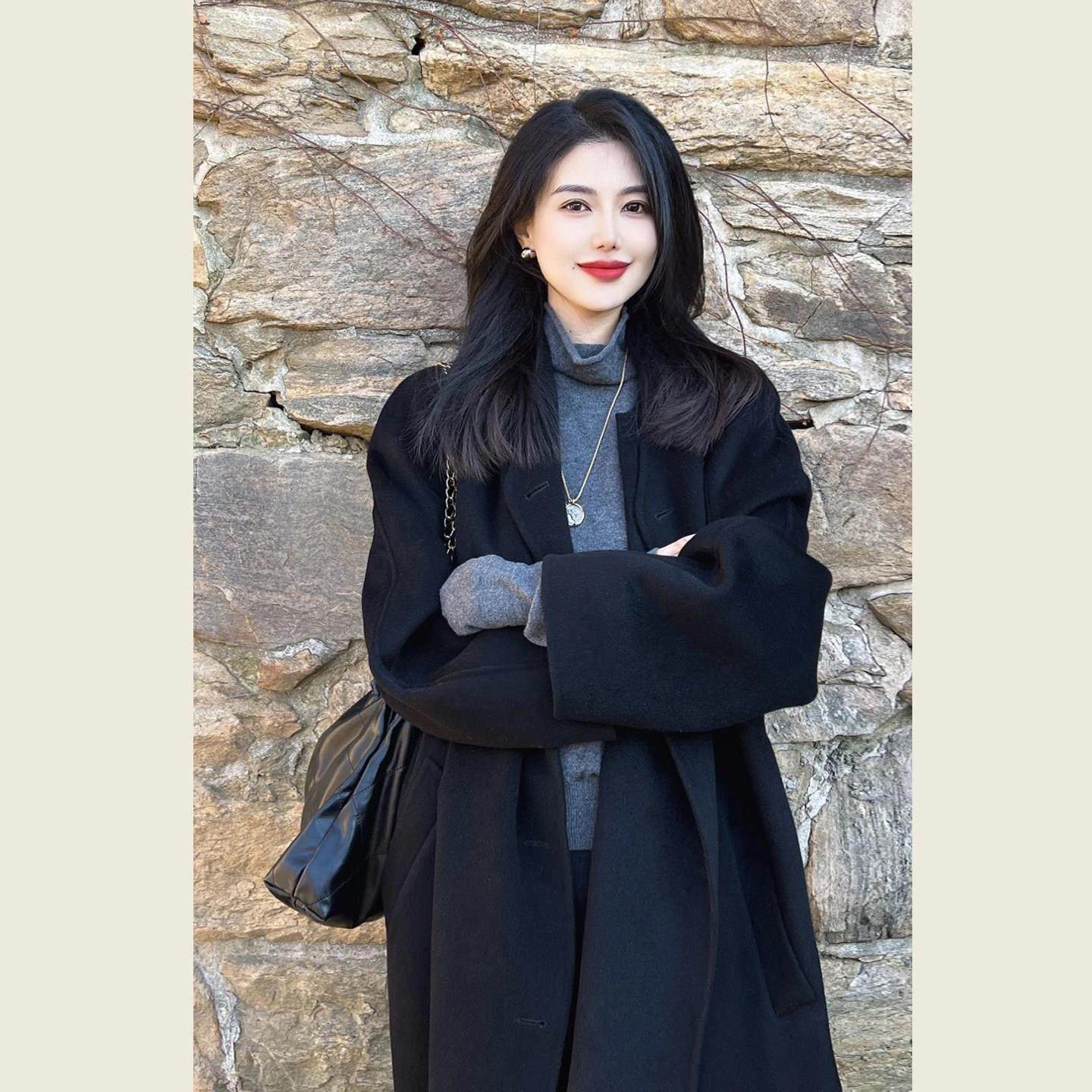 韩系黑色立领双排扣呢子大衣女秋冬季通勤气质显瘦百搭毛呢外套,运动/瑜伽/健身/球迷用品,广场舞套装,淘宝优惠券,粉丝福利购,淘宝优惠卷