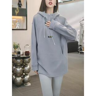 欧洲重量级2024秋冬新款灰色连帽天鹅绒长袖运动衫女士高端堆叠上