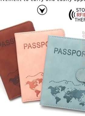 新款磁吸扣世界地图护照夹RFID防磁皮质多功能银行卡套机票夹包本
