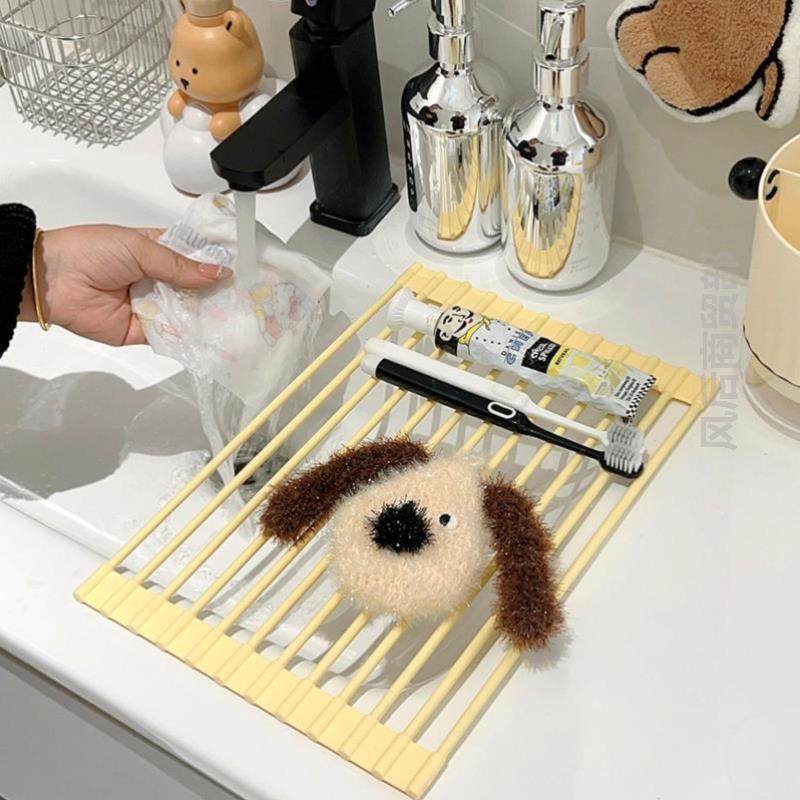 可折叠硅胶厨房水槽沥水架卷帘置物架可卷水池隔热碗筷果蔬滤水架