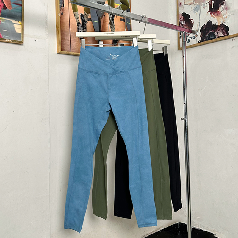 交叉高腰吸湿排汗裸感运动健身裤