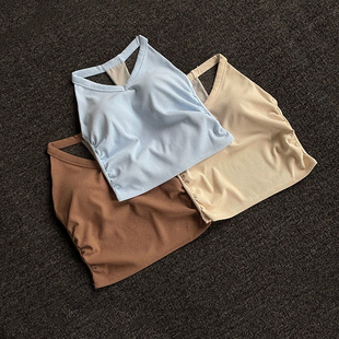 新款撸铁猫速干透气女一体杯式运动内衣小吊带内搭健身瑜伽服上衣