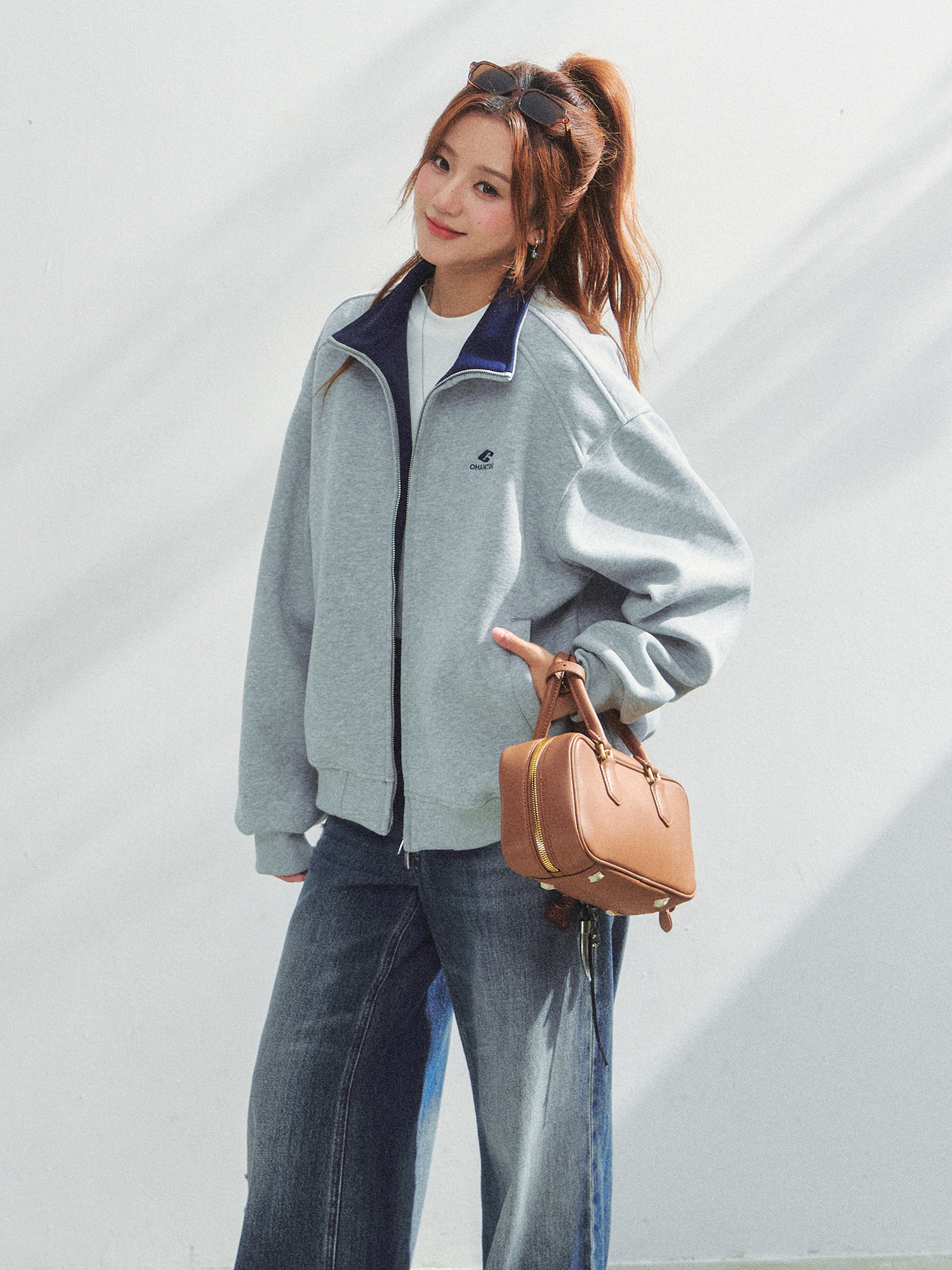 American-Style Letter Embroidered Stand-Up Collar Jacket for Women 2025 New Zipper Cardigan Loose Casual Jacket