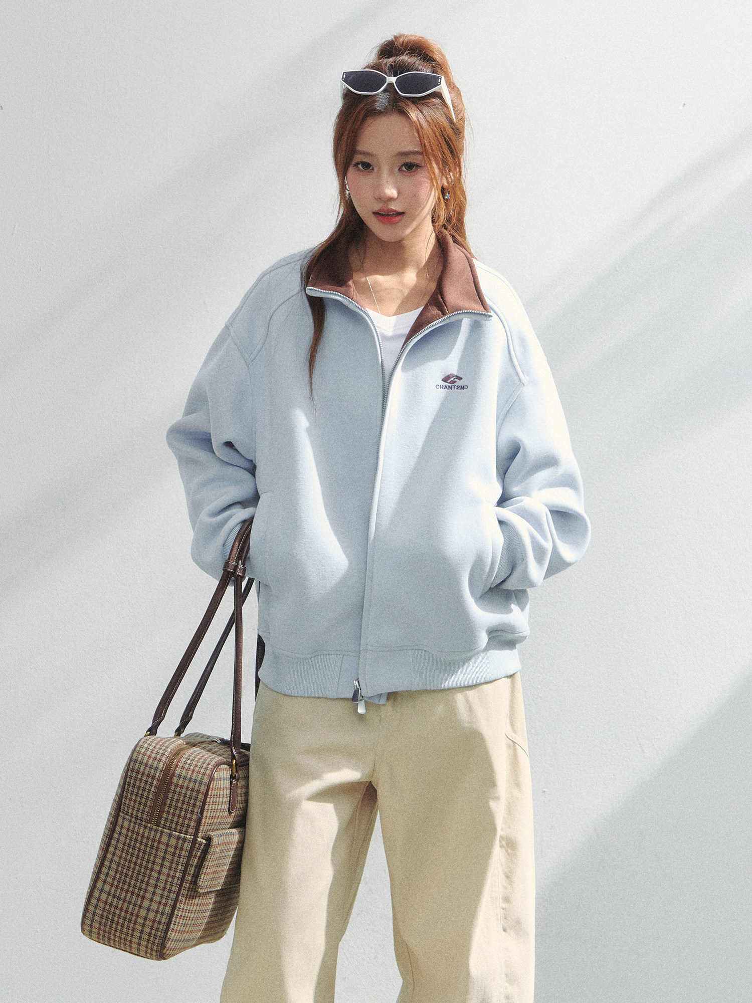 American-Style Letter Embroidered Stand-Up Collar Jacket for Women 2025 New Zipper Cardigan Loose Casual Jacket