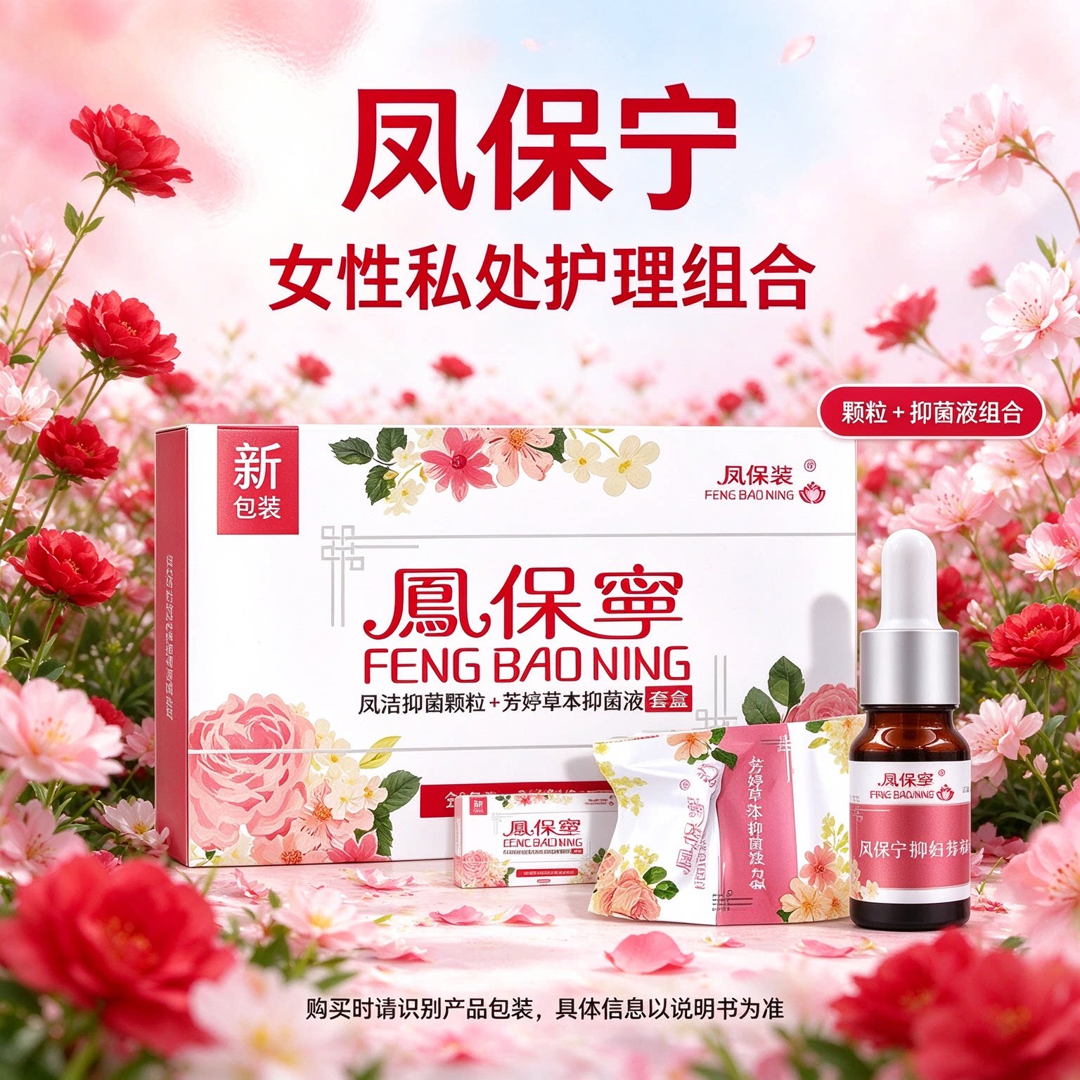 护理组合女性草本精华凤保宁妇洁抑菌颗粒+妇芳草本抑菌液套盒
