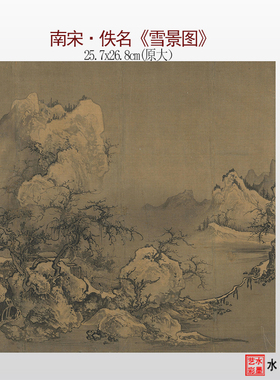 宋佚名雪景图册页微喷临摹画稿