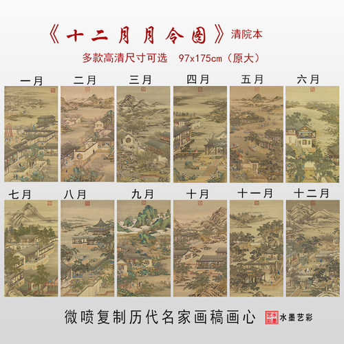 十二月月令图复制品临摹画稿画心