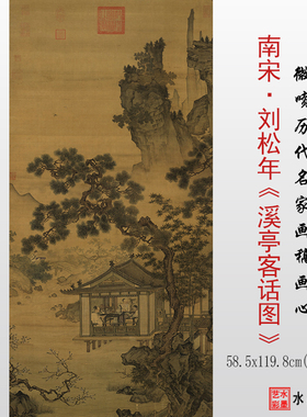 南宋刘松年溪亭客话图微喷打印宋代山水名画临摹学习画稿复制画心