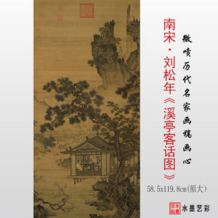 南宋刘松年溪亭客话图微喷打印宋代山水名画临摹学习画稿复制画心
