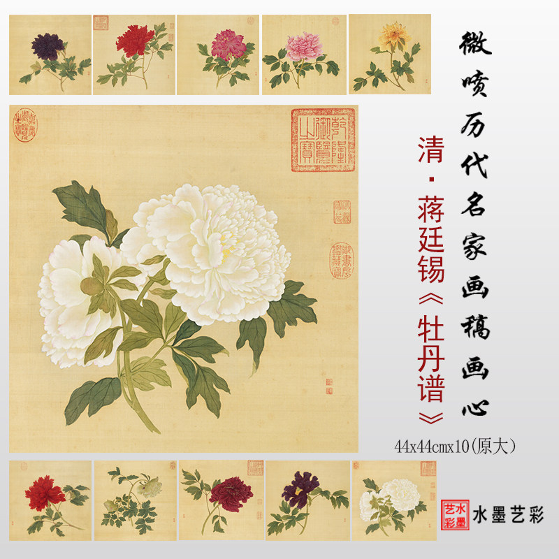 清代蒋廷锡牡丹谱高清微喷花鸟牡丹图临摹画稿复制画心