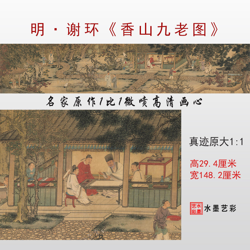 明代谢环 香山九老图 高清复制明代古画大图临摹画稿学习范本画心