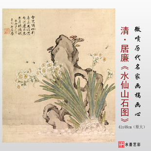 清代居廉 水仙山石图 微喷打印花鸟古画临摹画稿学习参考大图画心