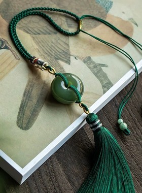 正品收藏级和田玉平安扣汽车挂件高档车载吊饰流苏后视镜吊坠男女