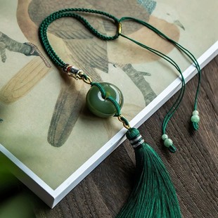 正品收藏级和田玉平安扣汽车挂件高档车载吊饰流苏后视镜吊坠男女