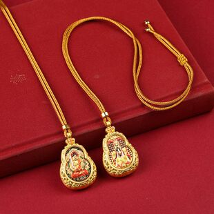 【2026】丙午马年金色迷你唐卡葫芦项链双面八大守护神唐卡项链