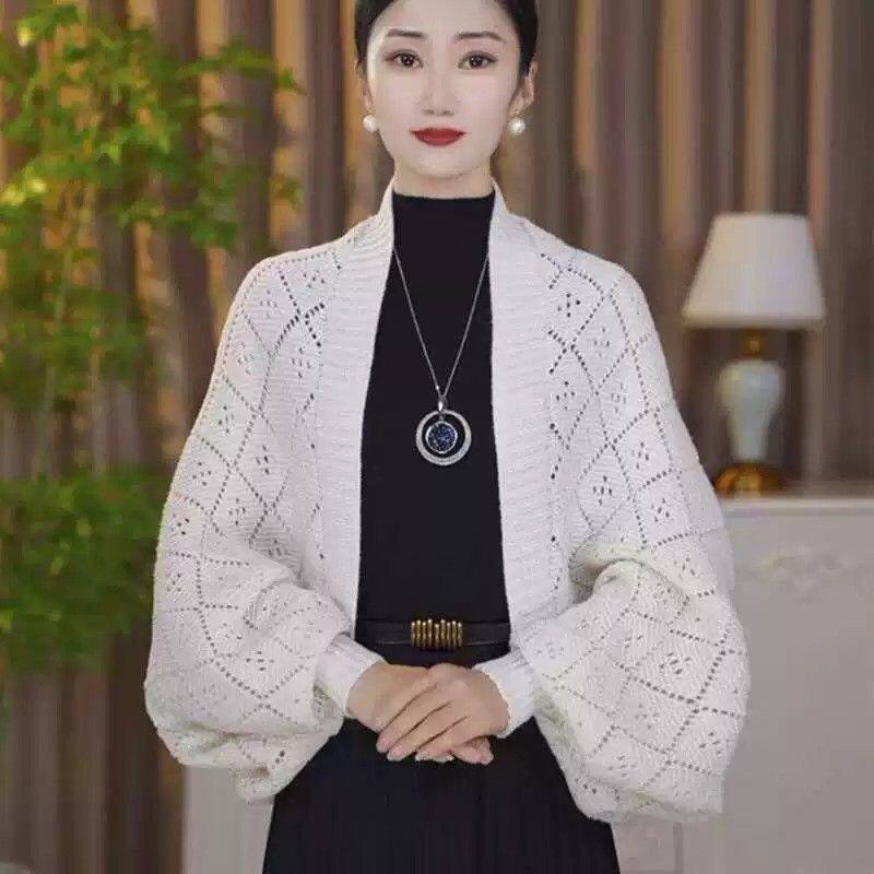 2026新款针织开衫女秋冬外搭披肩配裙子毛衣外套短款镂空长袖上衣