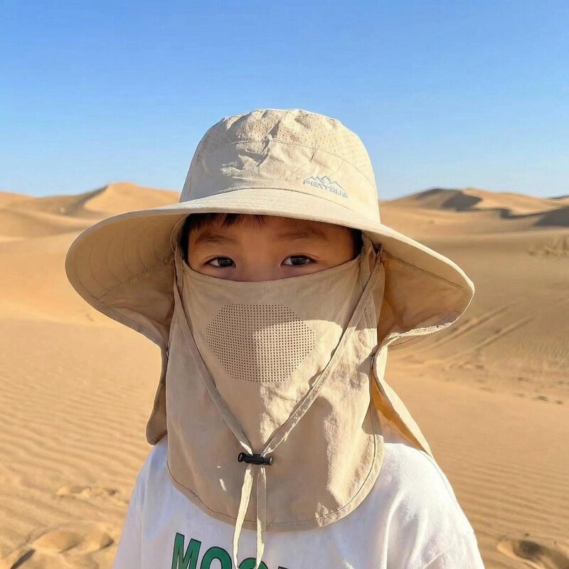夏季儿童西北沙漠防沙面罩专用装备防晒帽子一体遮阳遮全脸渔夫帽
