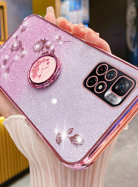 适用于红米note11手机壳redminote11pro十保护5G硅胶套redmi全包防摔por软壳小米noto闪粉玫瑰115g指环支架花