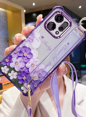 艾欧芭适用oppofindx9手机壳findx9pro保护套PLJ110镜头膜全包PLG防摔find透明软壳pro油画花朵oppo斜挎挂绳