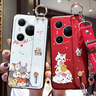 艾欧芭适用华为pura80pro手机壳pure80ultra腕带p80u保护硅胶套镜头全包por十防摔磨砂软壳uitra卡通挂绳女潮