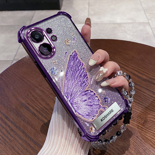 艾欧芭适用vivov60手机壳vivo保护v60香港国际海外版硅胶套镜头膜全包防摔透明软壳V2511带支架手链新款外壳