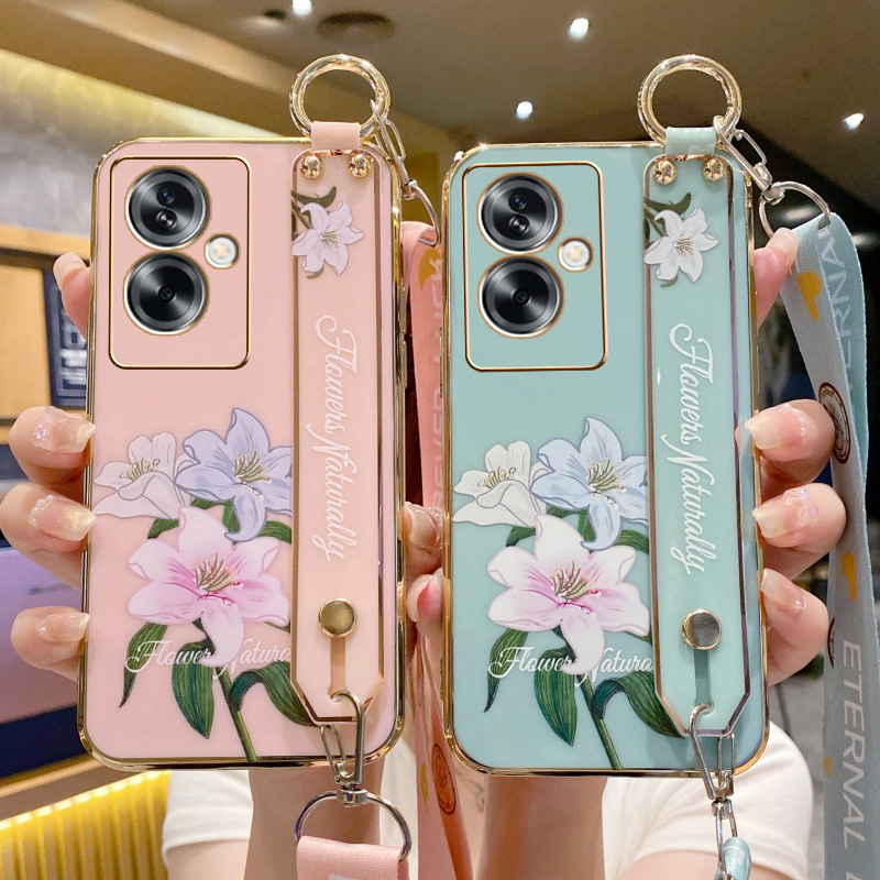 oppoA1s手机壳百合花腕带挂绳