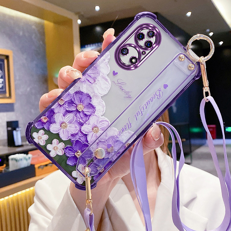 适用于华为P50手机壳油画花朵