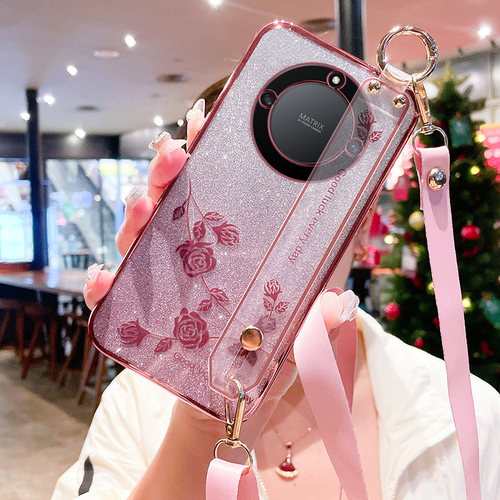 华为荣耀X9b手机壳玫瑰花挂绳