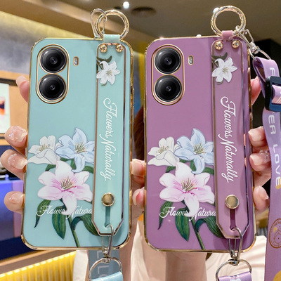 适用oppoa6c手机壳腕带花朵