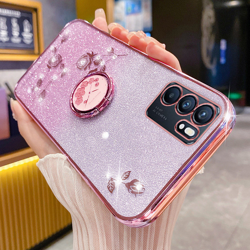 适用于opporeno6手机壳reno6pro保护reon6por十硅胶套oppo全包5G防摔opopreno65g加软壳reon闪粉玫瑰指环支架
