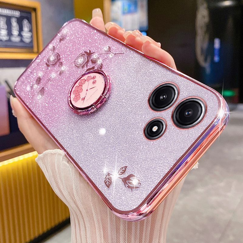 红米note12R手机壳玫瑰花支架