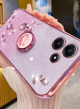 适用于红米note12R手机壳小米redmi12R保护硅胶套5G全包防摔软壳redminote闪粉玫瑰nont指环支架23076RA4BC花