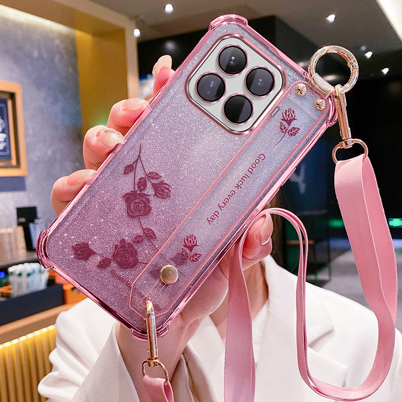 适用小米15T手机壳玫瑰花挂绳