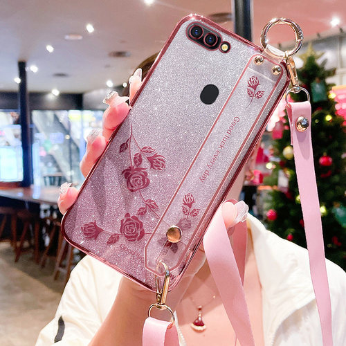oppor15手机壳玫瑰花挂绳