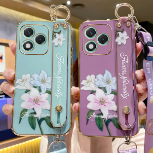 艾欧芭适用华为荣耀400lite手机壳honor400pro香港海外版保护硅胶套5g全包防摔软腕带支架国际斜花朵挂绳新款