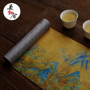 泡茶巾茶垫 千里江山图茶垫鹿皮绒养壶茶桌茶席棉麻布艺桌旗中式