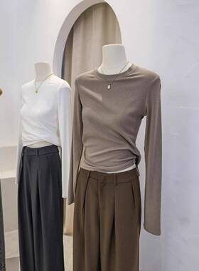 春季t恤美拉德正肩打底衫2026秋冬季百搭修身简约内搭长袖体0209k