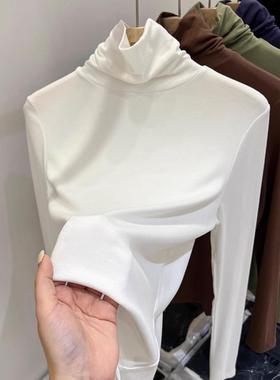 白色高领打底衫秋冬修身堆堆领长袖T恤内搭上衣0115k