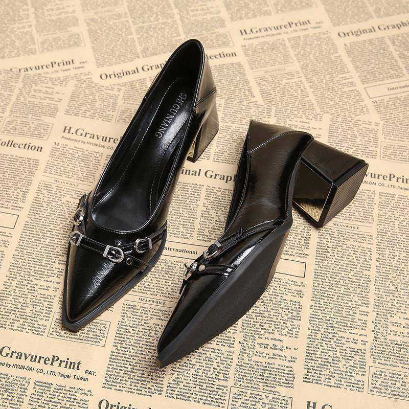 版单鞋女2026春秋季新款配阔腿裤的巨好看高跟黑色小皮鞋0126w,女鞋,浅口单鞋,淘宝优惠券,粉丝福利购,淘宝优惠卷