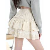 芭蕾风蛋糕半身裙女春秋2026新款 高腰显瘦蕾丝边a字百褶蓬蓬0128r