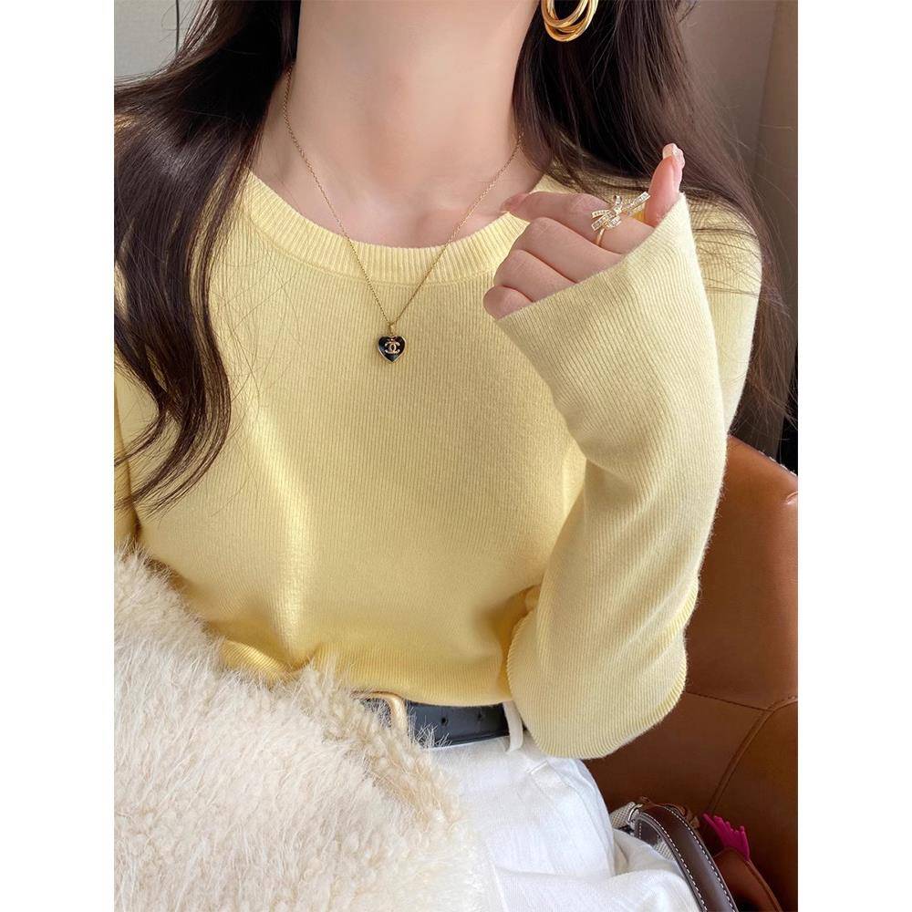 鹅黄色低圆领打底衫女2025新款毛衣内搭针织衫上衣1209w