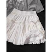 小众设计感蝴蝶结花苞半身裙女夏季 小个子高腰显瘦A字蓬蓬短0206r