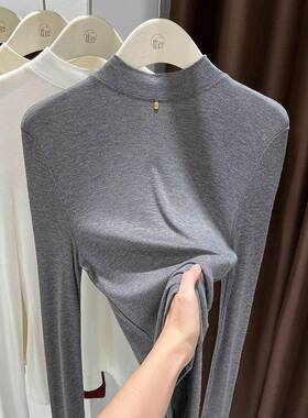 灰色小立领打底衫叠穿修身不紧身色半高领内搭女士漂亮小衫0201r1