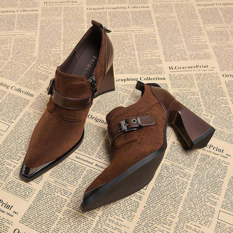 版覆古尖头高跟春秋鞋2026春秋款绒面粗跟深口女士名媛单0126w,女鞋,浅口单鞋,淘宝优惠券,粉丝福利购,淘宝优惠卷